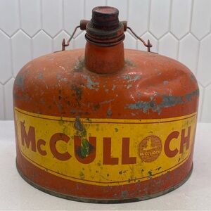 Vintage McCulloch Gas Oil Mixing Can Red And Yellow Advertising Rare